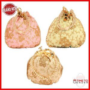 Hand Embroidered Floral Drawstring Bag for Jewelry & Gifts 8.5x8"